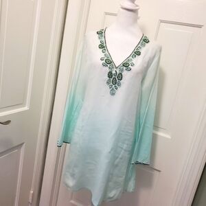 Rhona Sutton Turquoise Ombre Lightweight Beach Coverup Size Medium